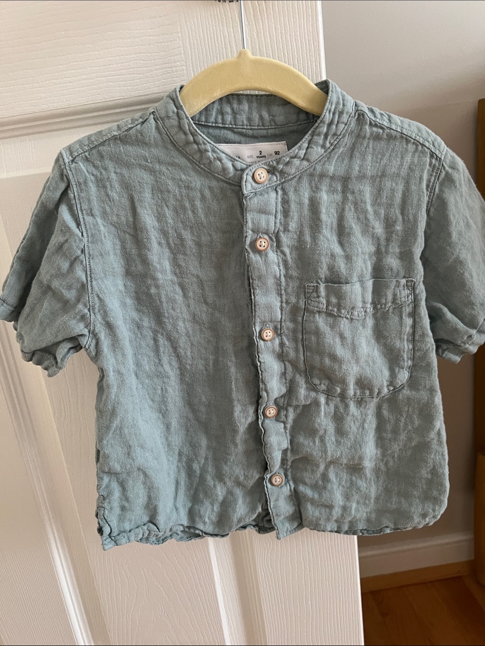 Zara kids Linen-Blend Short Sleeve Shirt in Dusty Blue